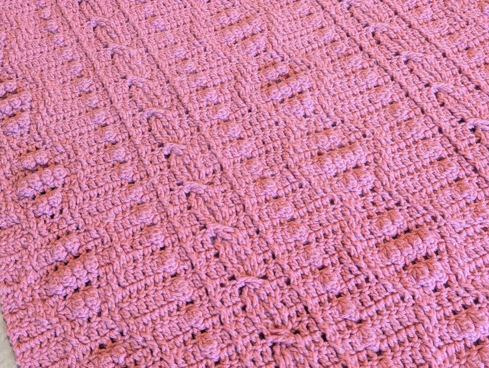 💜Handmade Pink Cable & Popcorn Stitch Crochet Afghan Fringe